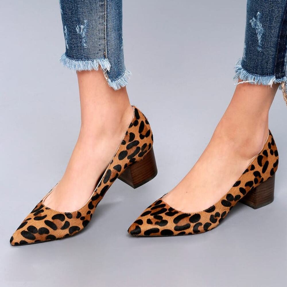 Sole Society Andorra Calf Pony Hair Leopard Print Block Heel Slip On Pumps